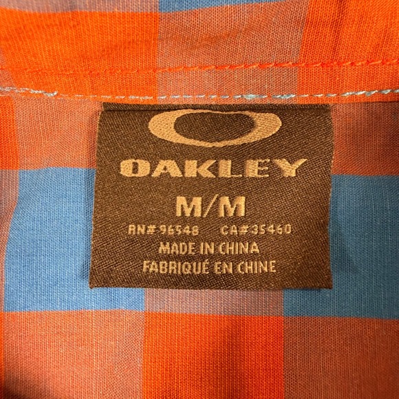 Oakley Button Down Shirt Medium Orange Blue Gingham Check Long Sleeve Casual - Picture 7 of 9